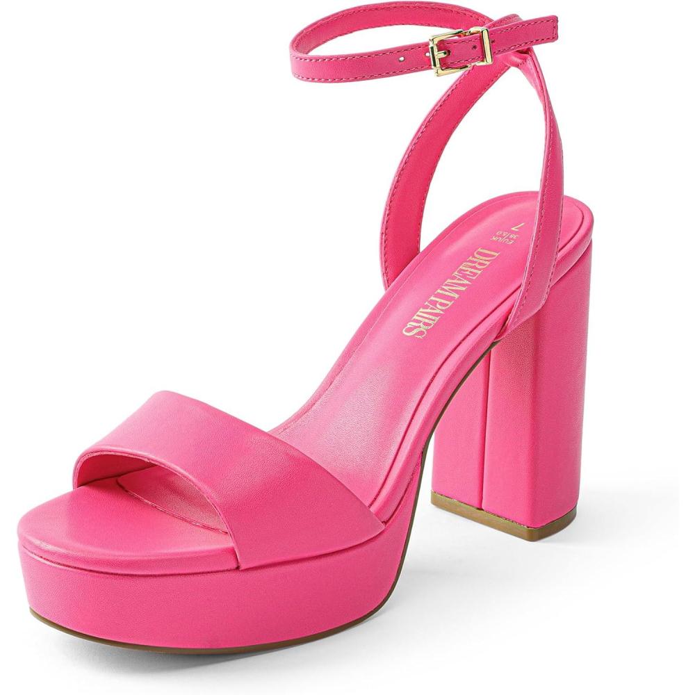 imageDREAM PAIRS Platform High Heels for Women Chunky Round Open Toe Ankle Strap Stylish Heeled Sandals for Party Prom WeddingHot Pinkpu