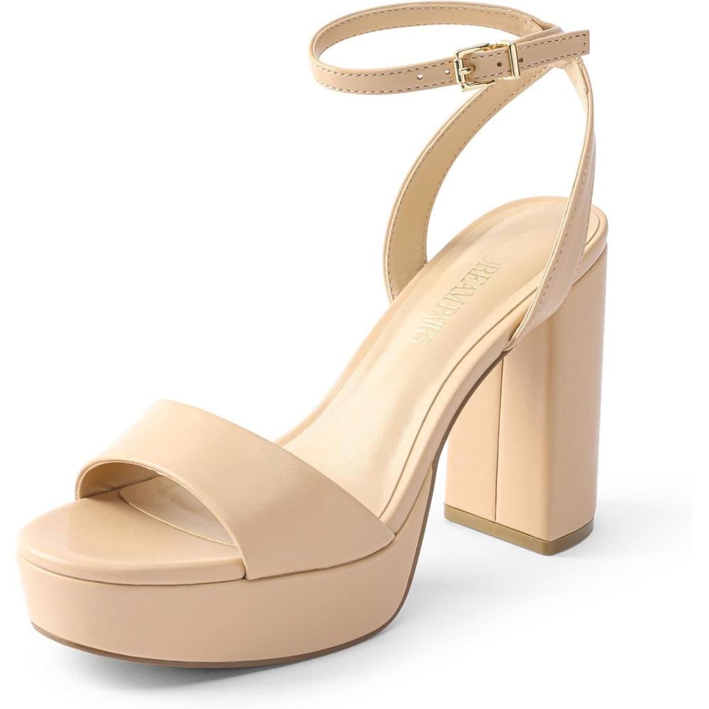 imageDREAM PAIRS Platform High Heels for Women Chunky Round Open Toe Ankle Strap Stylish Heeled Sandals for Party Prom WeddingNudepu