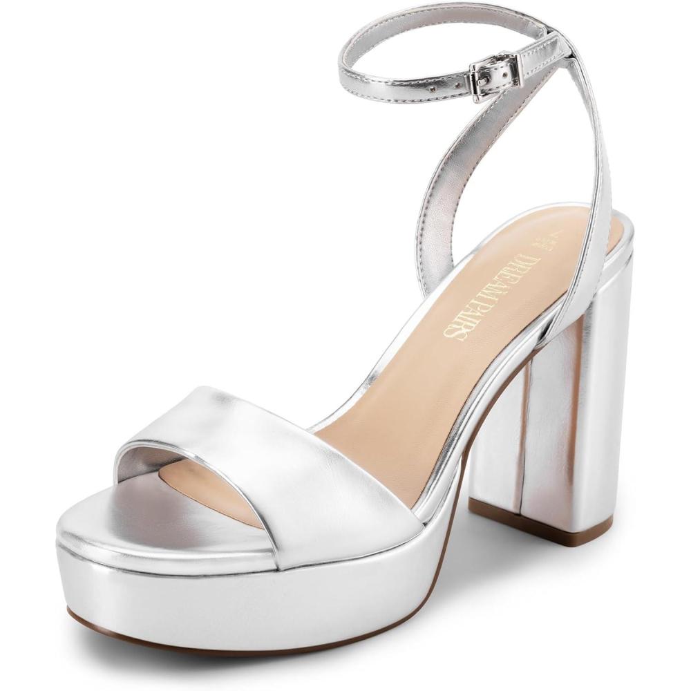 imageDREAM PAIRS Platform High Heels for Women Chunky Round Open Toe Ankle Strap Stylish Heeled Sandals for Party Prom WeddingSilverpu