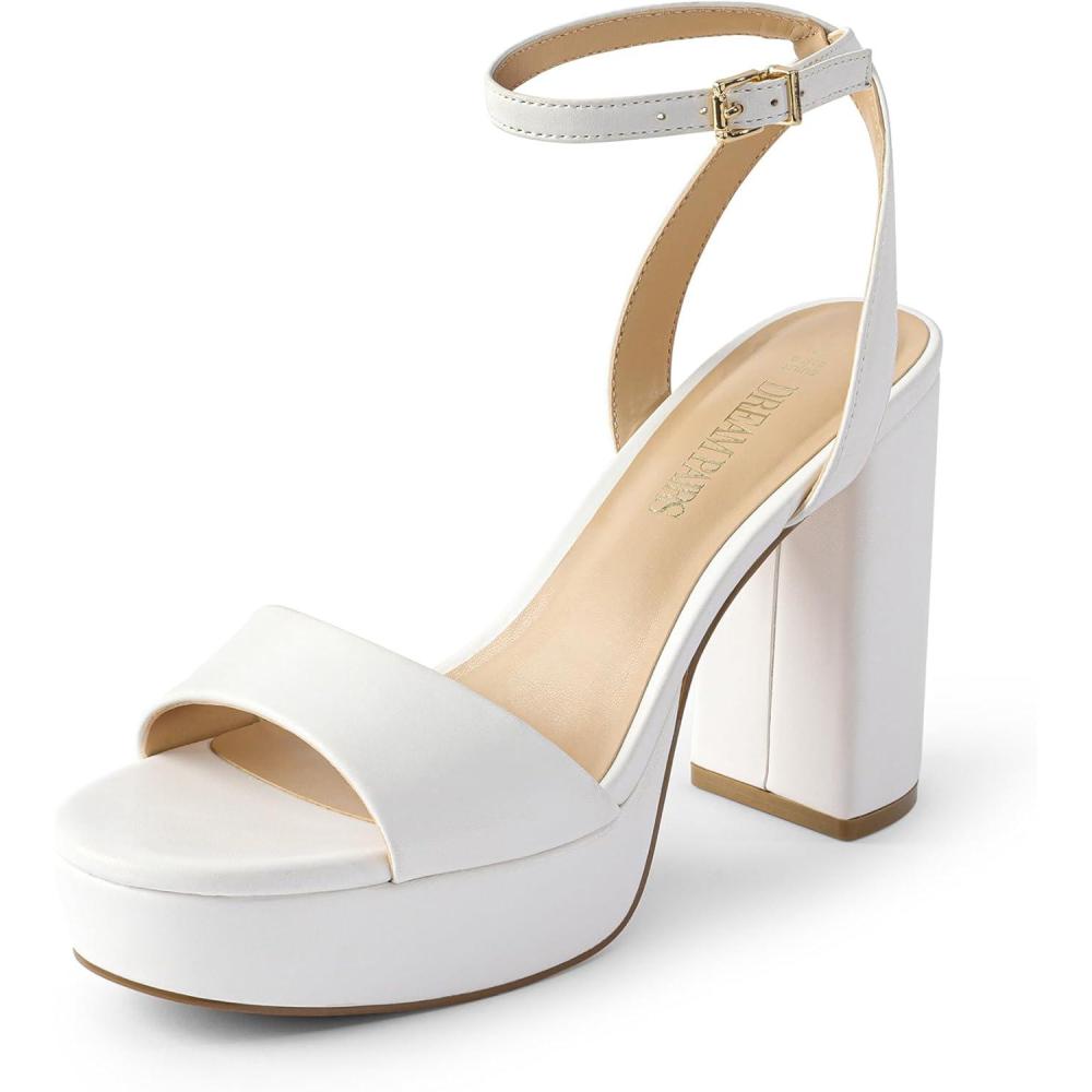 imageDREAM PAIRS Platform High Heels for Women Chunky Round Open Toe Ankle Strap Stylish Heeled Sandals for Party Prom WeddingWhitepu