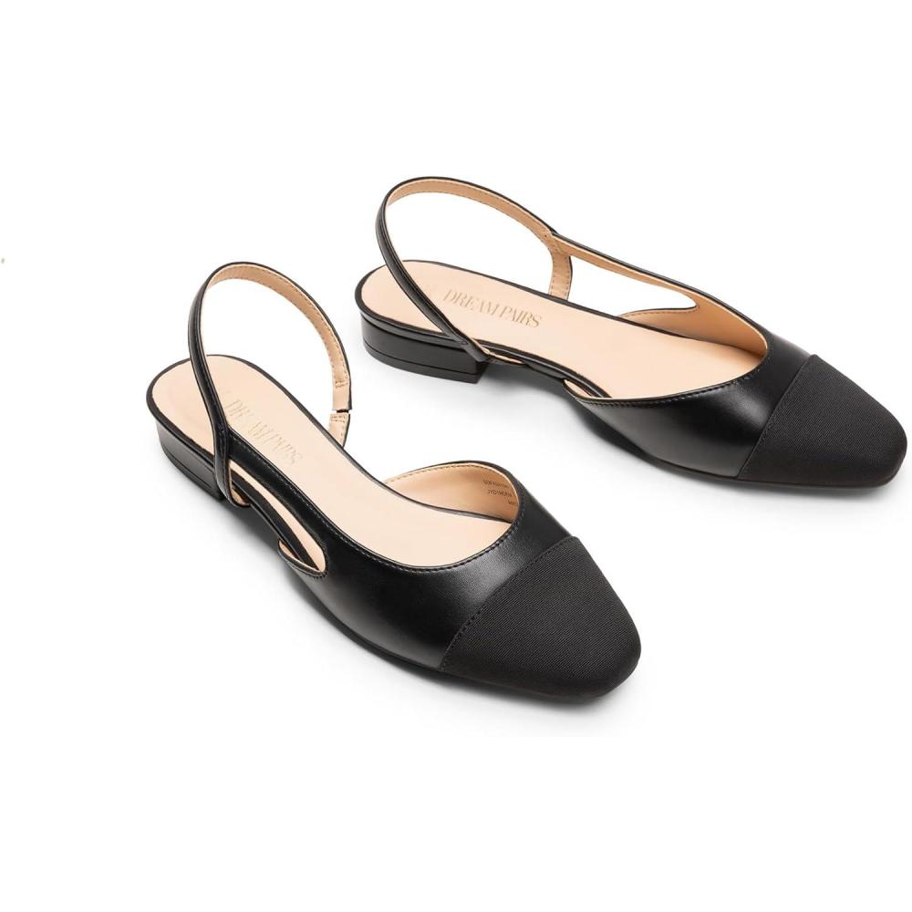 imageDREAM PAIRS Slingback Ballet Flats for Women Square Cap Toe Low Heel Dress Shoes Comfortable Work Flats for Office Party Wedding Business CasualBlackpu