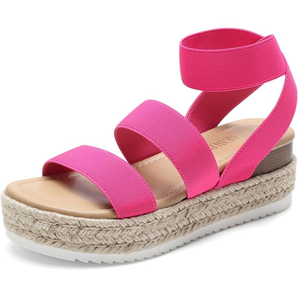 imageDREAM PAIRS Strappy Espadrille Platform Wedge Sandals for Women Dressy Summer Comfortable Open Toe Sandals with Cushioned Insole and Ankle Strap BuckleHot Pink Elastic