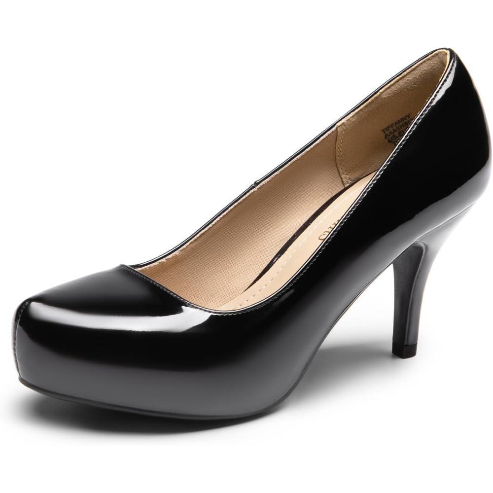 imageDREAM PAIRS Tiffany Womens Classic Elegant Versatile Low Stiletto Heel Dress Platform Pumps ShoesBlackPat