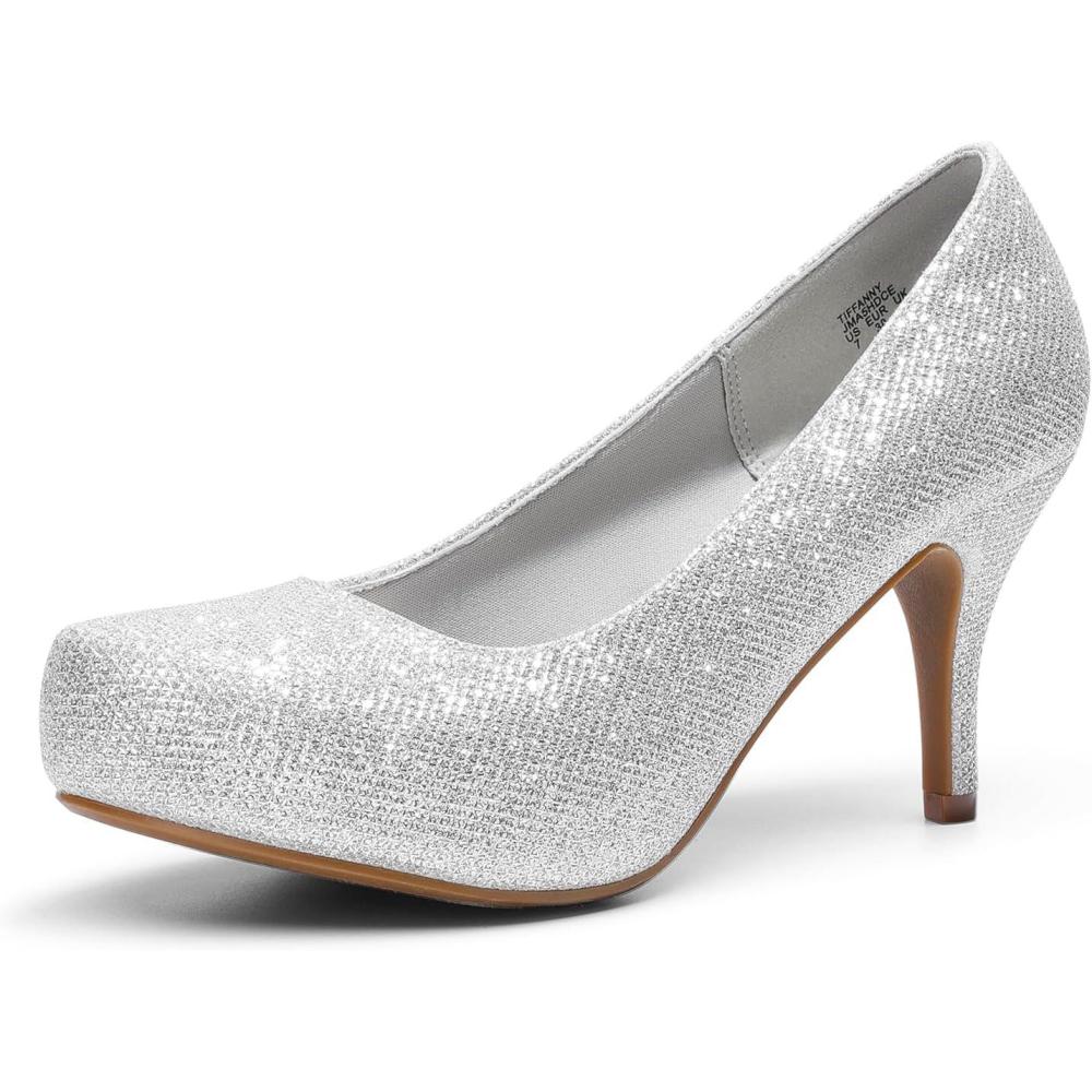 imageDREAM PAIRS Tiffany Womens Classic Elegant Versatile Low Stiletto Heel Dress Platform Pumps ShoesSilver