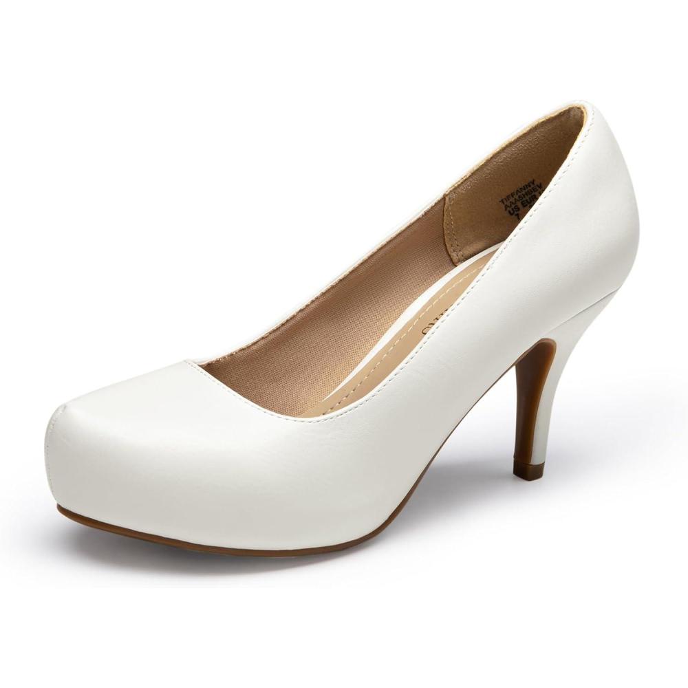 imageDREAM PAIRS Tiffany Womens Classic Elegant Versatile Low Stiletto Heel Dress Platform Pumps ShoesWhitePu