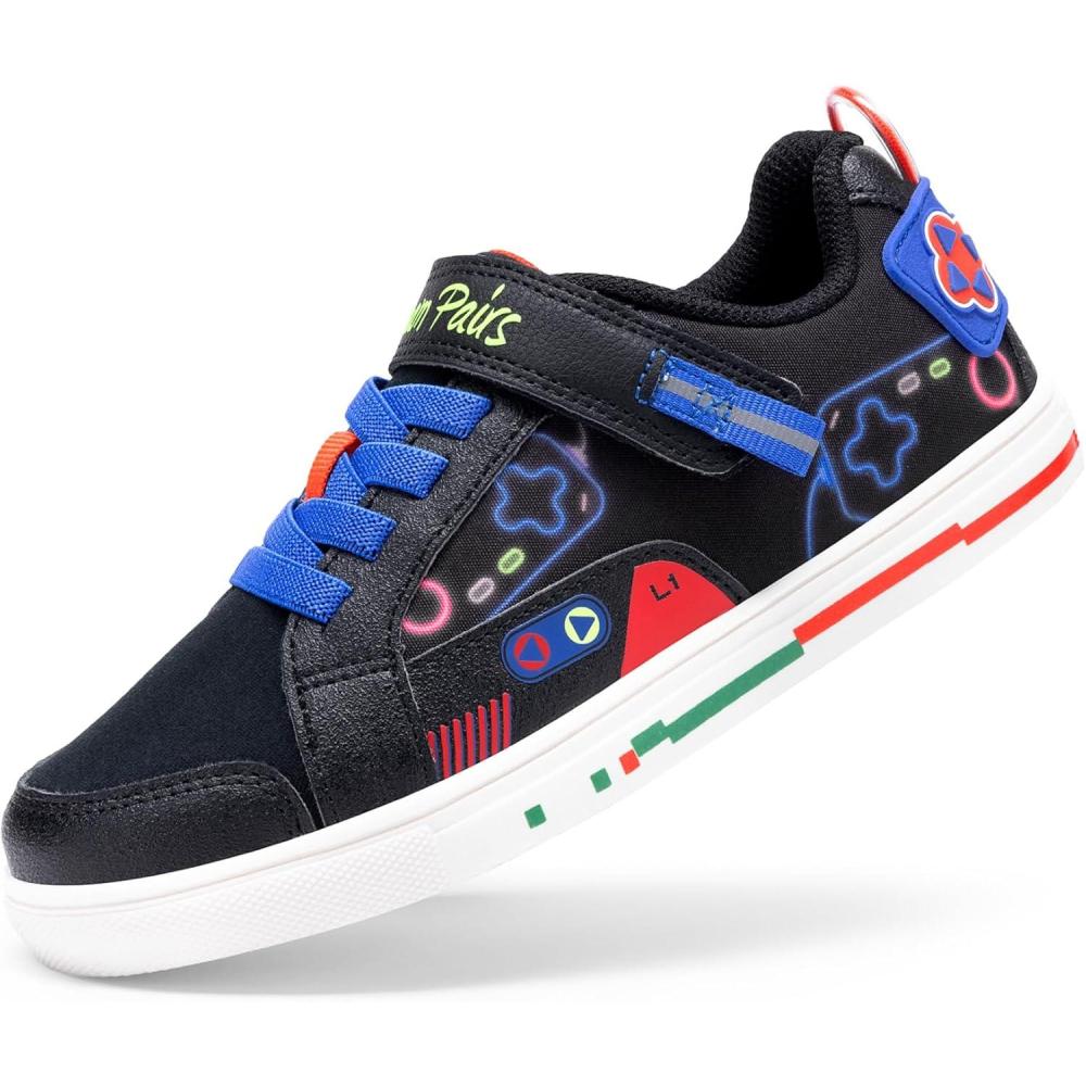 imageDREAM PAIRS Toddler Boys Sneakers Little Kids Shoes Playful Fun Cartoon Causal Walking NonSlip Hook and LoopBlack