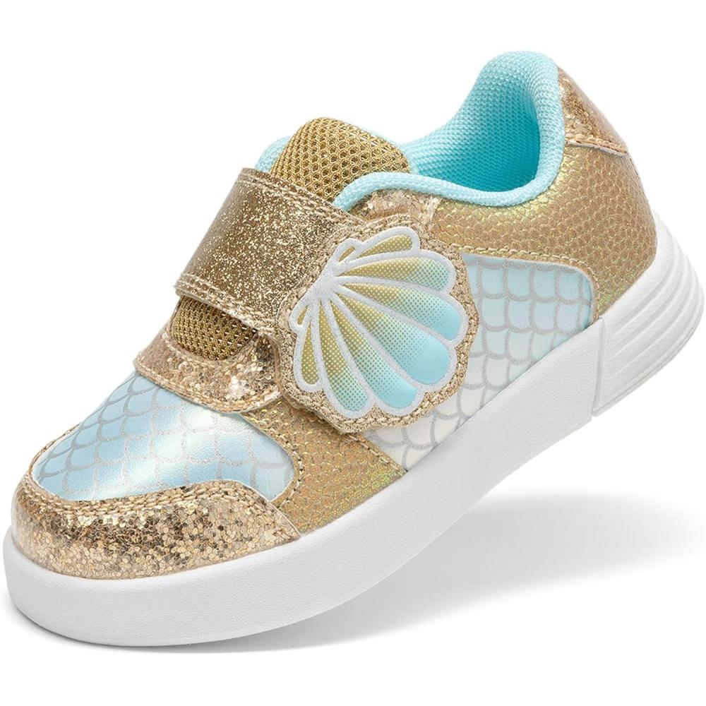 imageDREAM PAIRS Toddler Girls Sneakers Sparkly Shiny Lightweight Comfortable Hook and Loop Casual Walking Little Kids ShoesGoldGreen