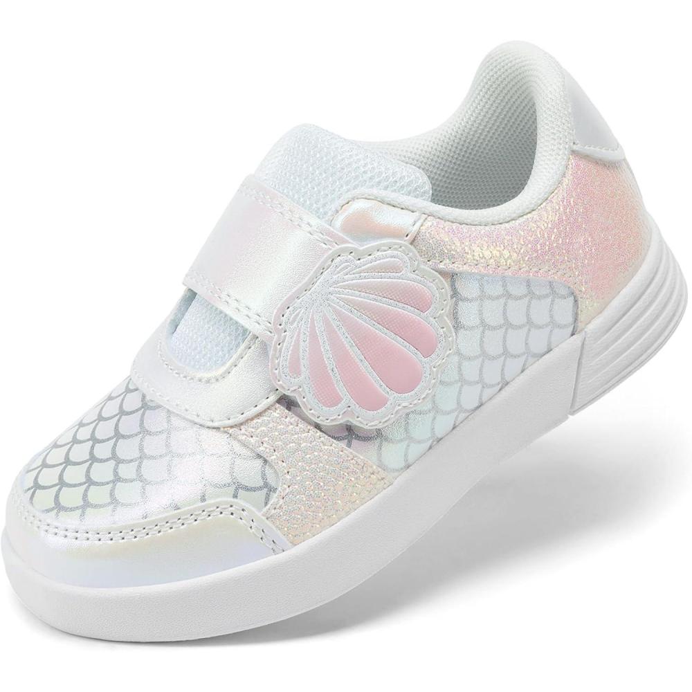 imageDREAM PAIRS Toddler Girls Sneakers Sparkly Shiny Lightweight Comfortable Hook and Loop Casual Walking Little Kids ShoesWhiteRainbow