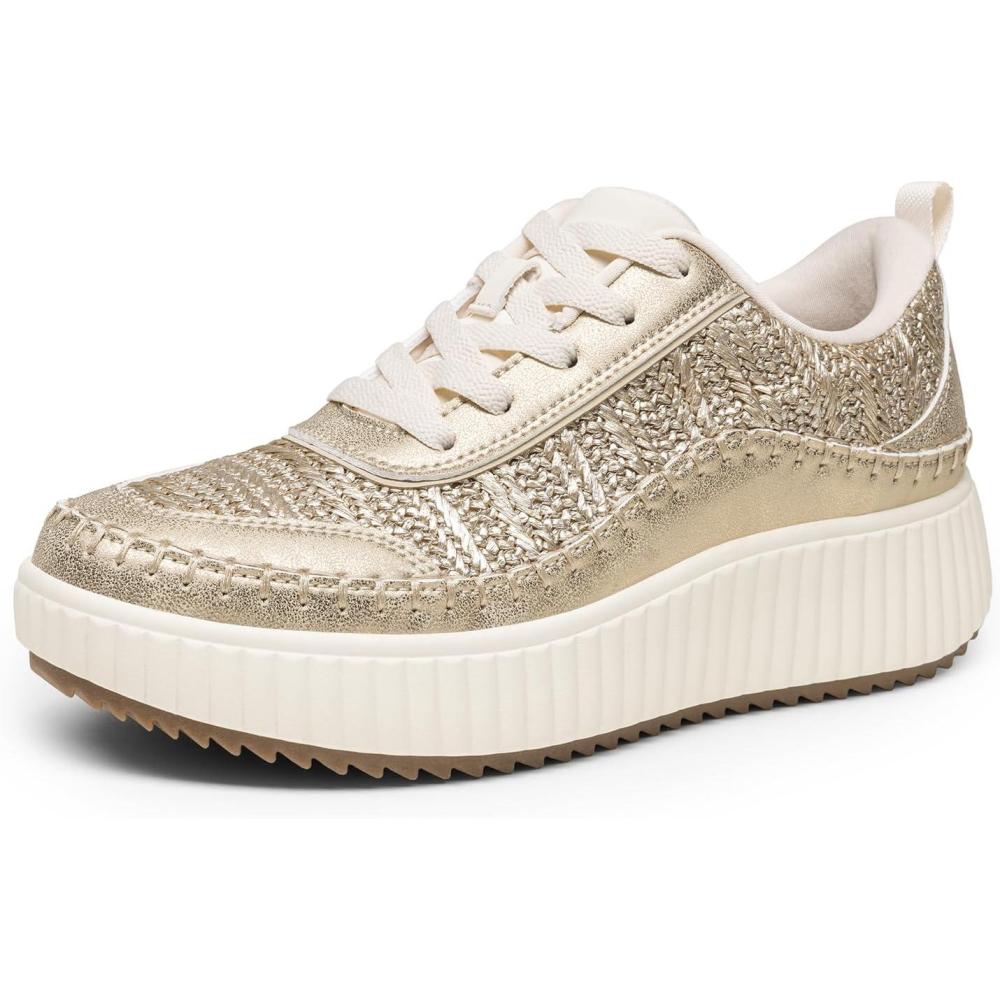imageDREAM PAIRS Women Chunky City Tweed Comfortable Casual Platform Fashion SneakerGold