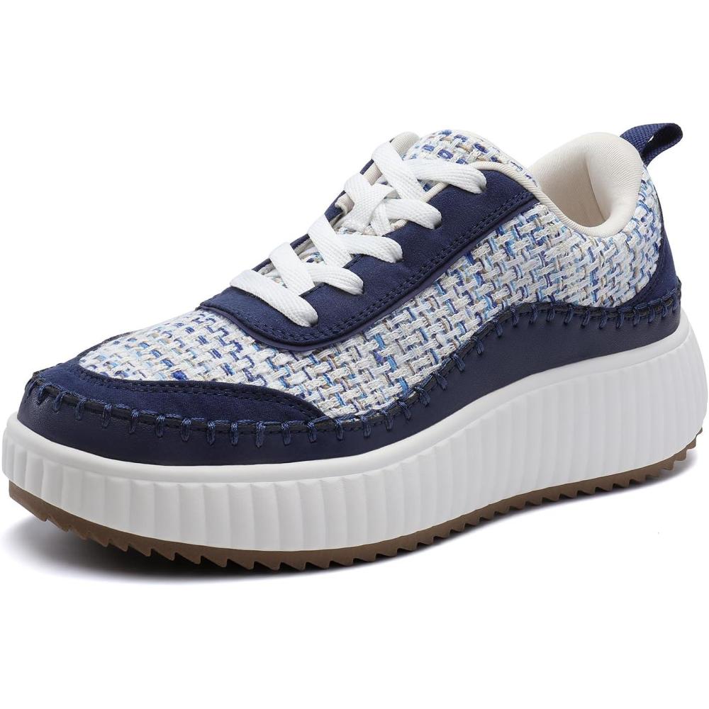 imageDREAM PAIRS Women Chunky City Tweed Comfortable Casual Platform Fashion SneakerNavy