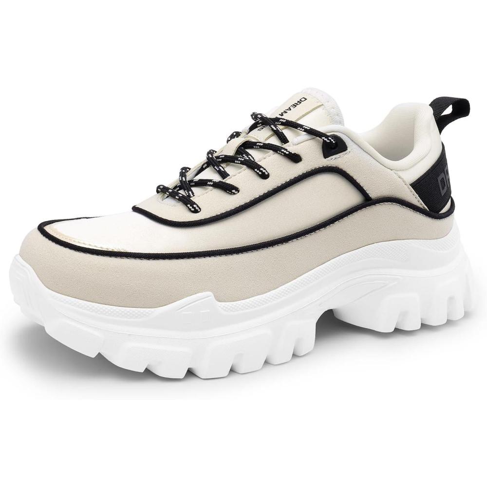 imageDREAM PAIRS Women Platform Chunky Fashion Sneakers Walking LaceUp Comfortable Sport Stylish Lightweight Classic Casual Work Tennis ShoesBeigeBlack