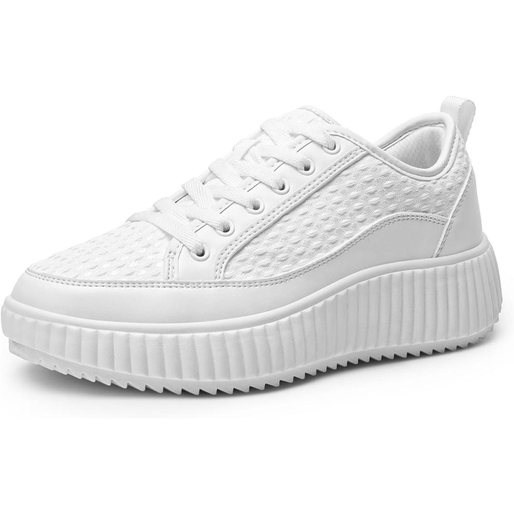 imageDREAM PAIRS Women Platform Chunky Lightweight Comfortable Casual LaceUp Sky Walking Fashion SneakersAll White