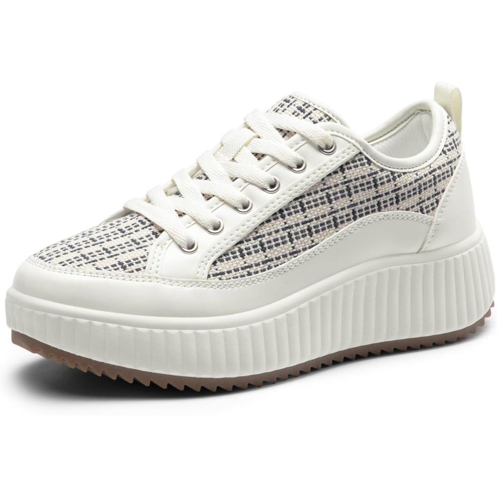 imageDREAM PAIRS Women Platform Chunky Lightweight Comfortable Casual LaceUp Sky Walking Fashion SneakersBlue StripeWhite