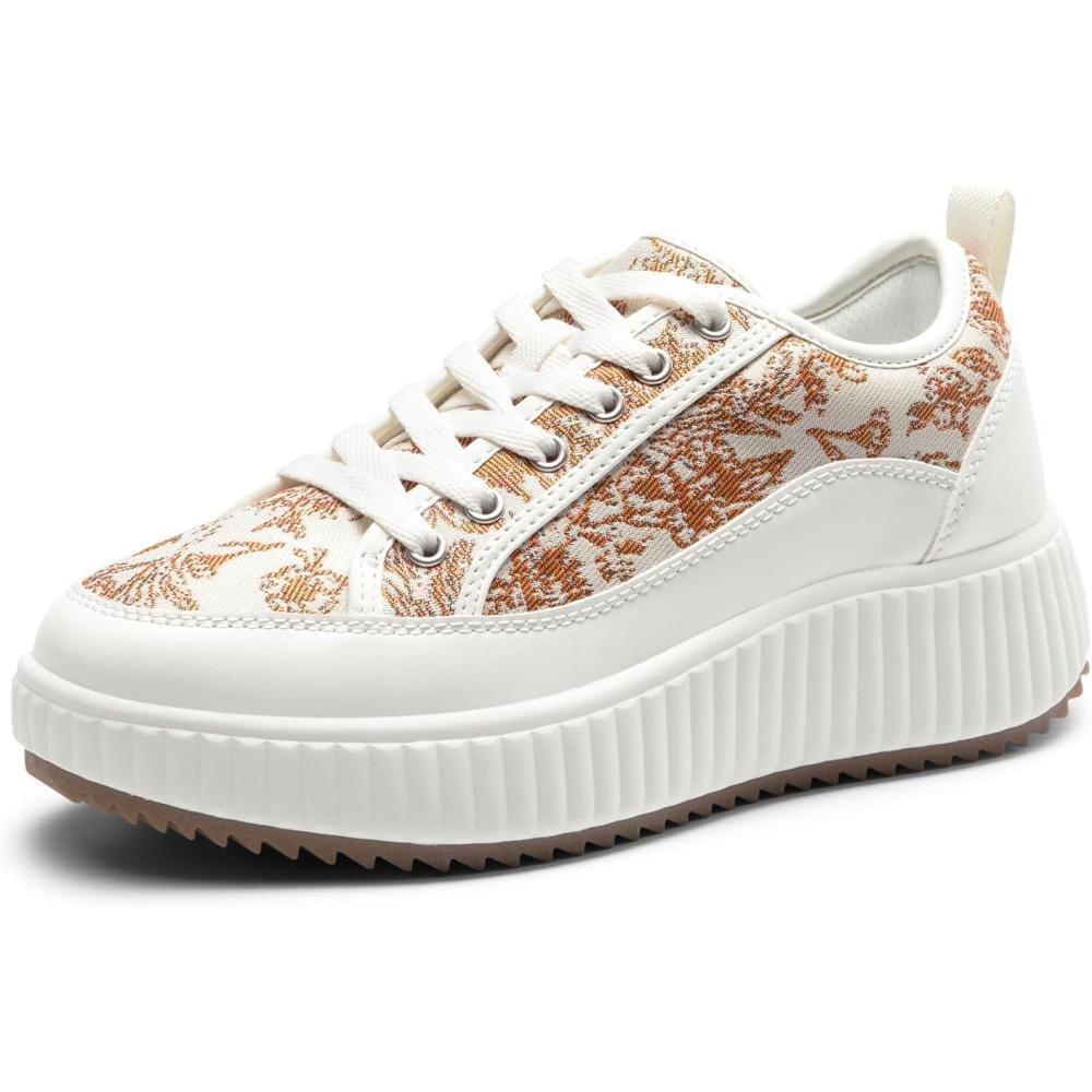 imageDREAM PAIRS Women Platform Chunky Lightweight Comfortable Casual LaceUp Sky Walking Fashion SneakersBrownBeigeWhite