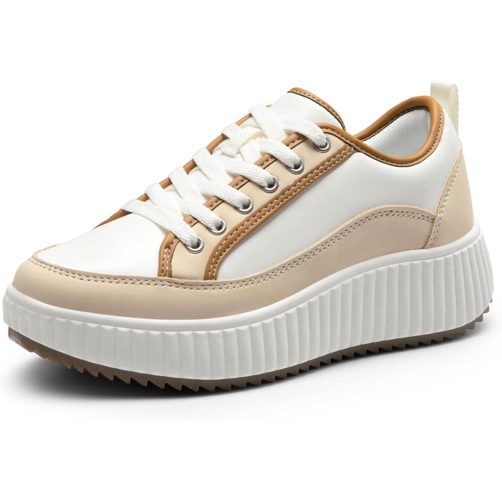 imageDREAM PAIRS Women Platform Chunky Lightweight Comfortable Casual LaceUp Sky Walking Fashion SneakersBrownWhitepu