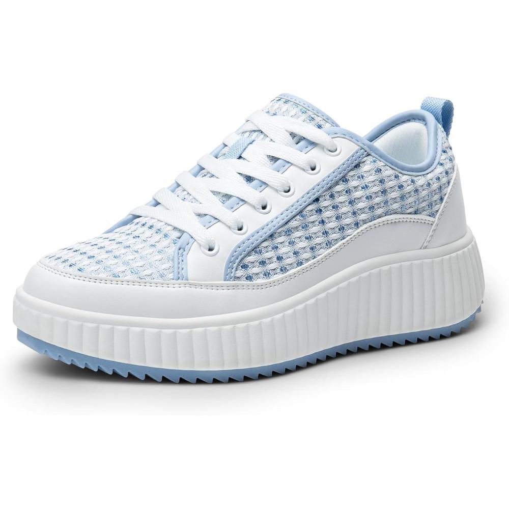 imageDREAM PAIRS Women Platform Chunky Lightweight Comfortable Casual LaceUp Sky Walking Fashion SneakersWhiteBlue