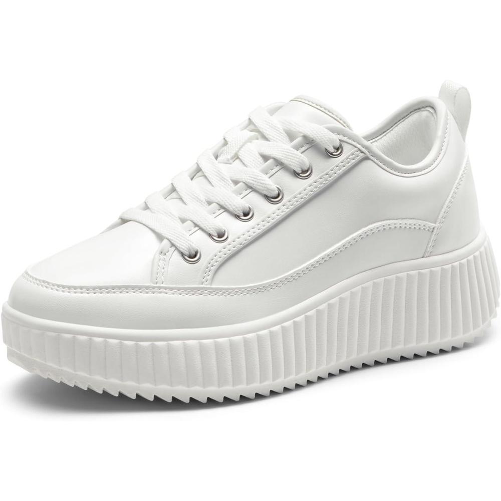 imageDREAM PAIRS Women Platform Chunky Lightweight Comfortable Casual LaceUp Sky Walking Fashion SneakersWhitePu