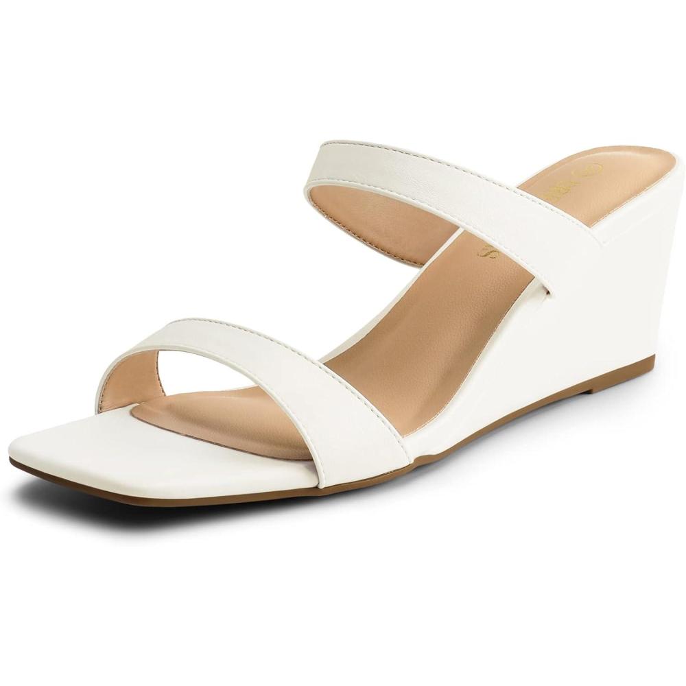 imageDREAM PAIRS Women Slides Wedge Sandals Square Open Toe Dress Casual Strappy ShoesWhite