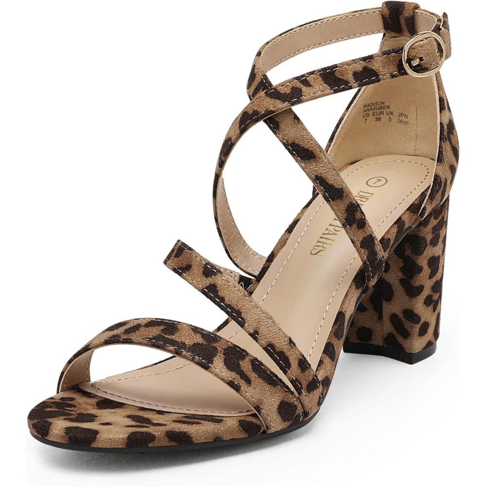 imageDREAM PAIRS Womens Ankle Strap Dress Pump Low Chunky Heel SandalsLeopard
