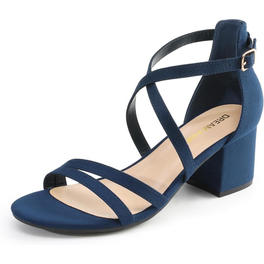imageDREAM PAIRS Womens Ankle Strap Low Chunky Heels Open Toe Blocked Strappy Sandals Dress Shoes for Wedding Bridal PartyNavy