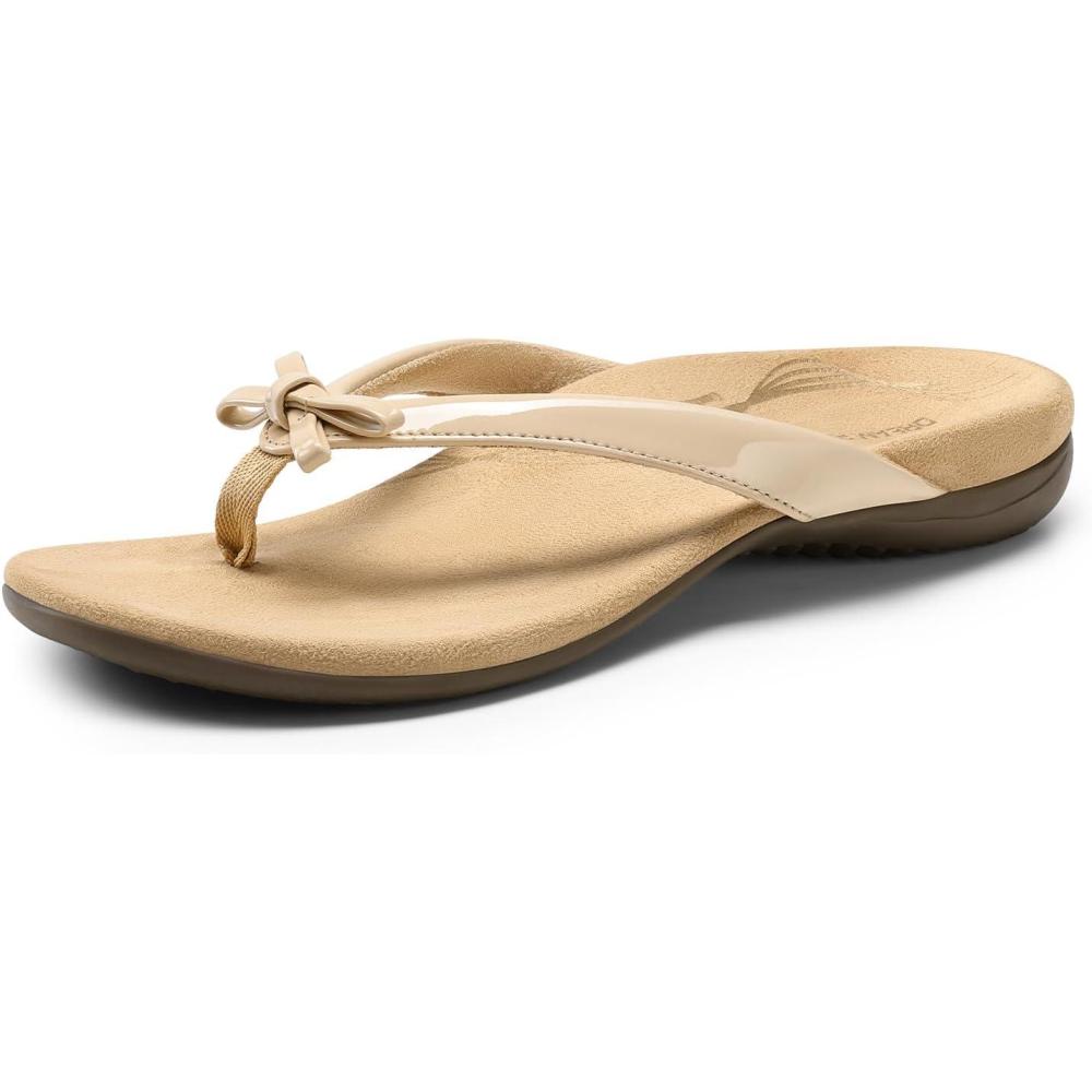 imageDREAM PAIRS Womens Arch Support Flip Flops Comfortable Dressy Orthopedic Thong Sandals Slides with Bow for Walking Summer VacationNude
