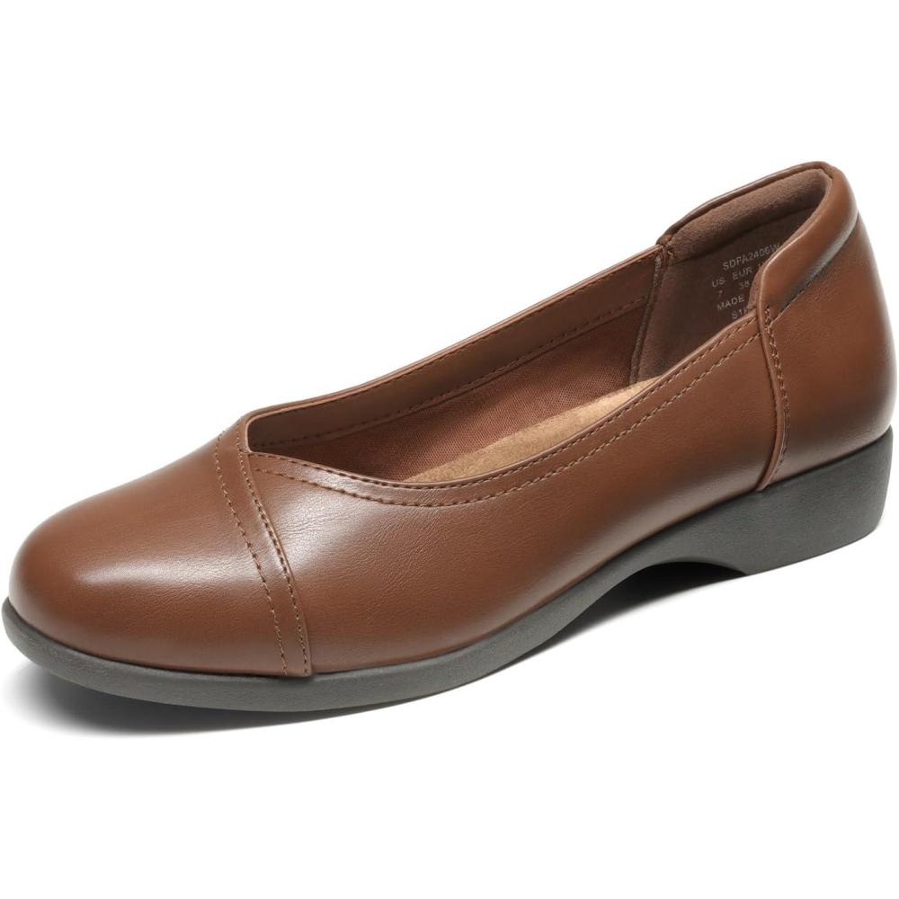 imageDREAM PAIRS Womens Ballet Flats Comfortable Slip On Business Office Dress Shoes for Women Dressy and Work with 3D Molded InsoleBrown