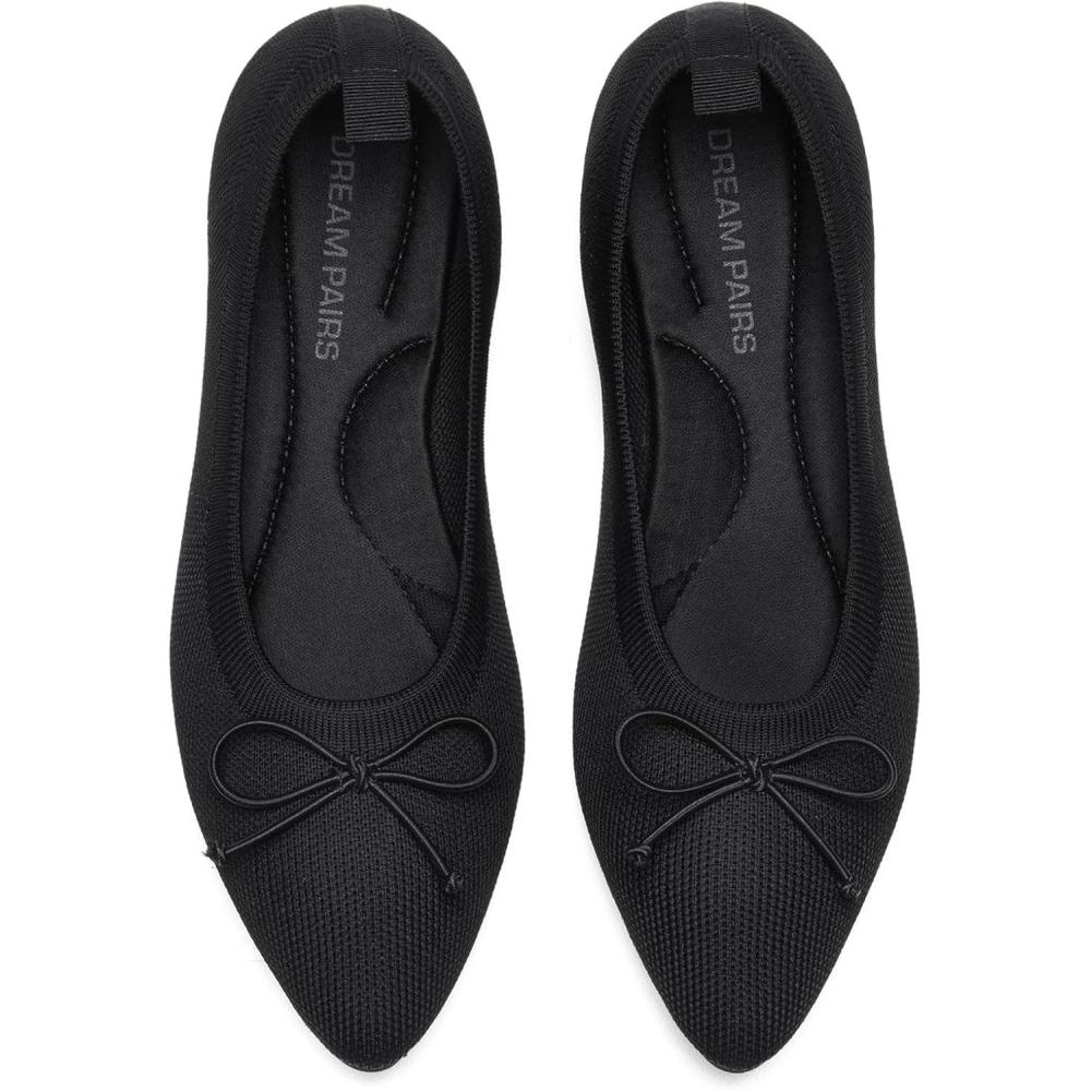 imageDREAM PAIRS Womens Ballet Knit Flats Foldable Pointed Toe Comfortable Dressy Flat Shoes with BowKnot Casual Business Work OfficeBlack