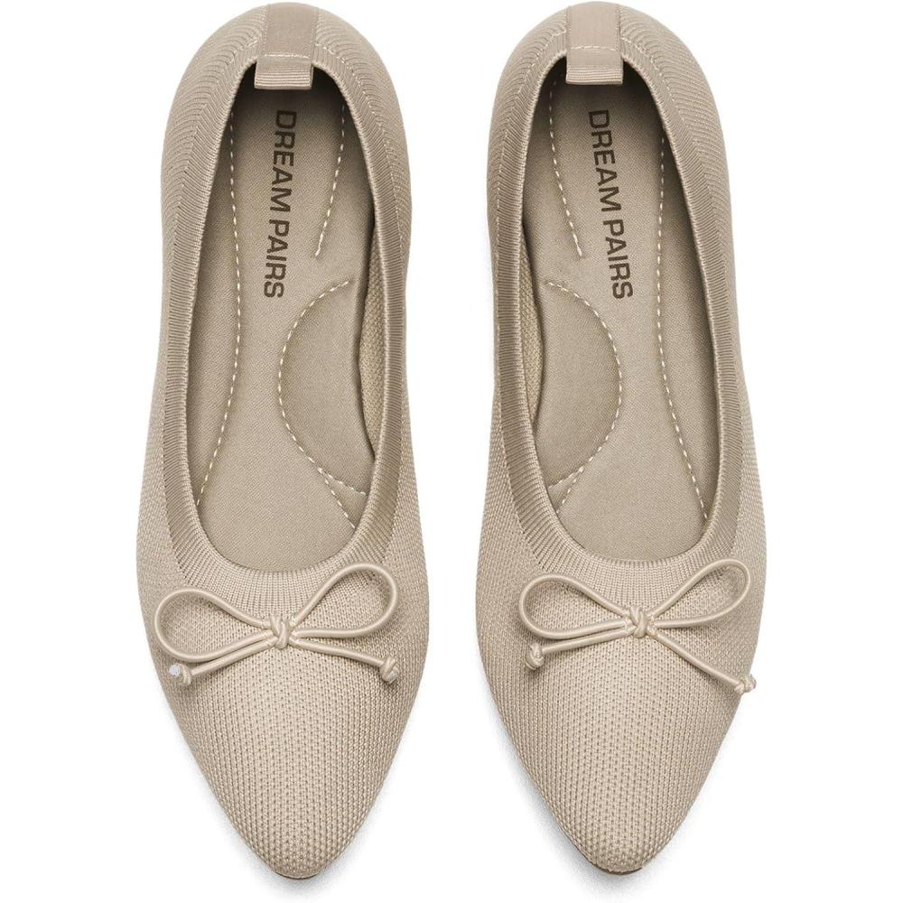 imageDREAM PAIRS Womens Ballet Knit Flats Foldable Pointed Toe Comfortable Dressy Flat Shoes with BowKnot Casual Business Work OfficeNude