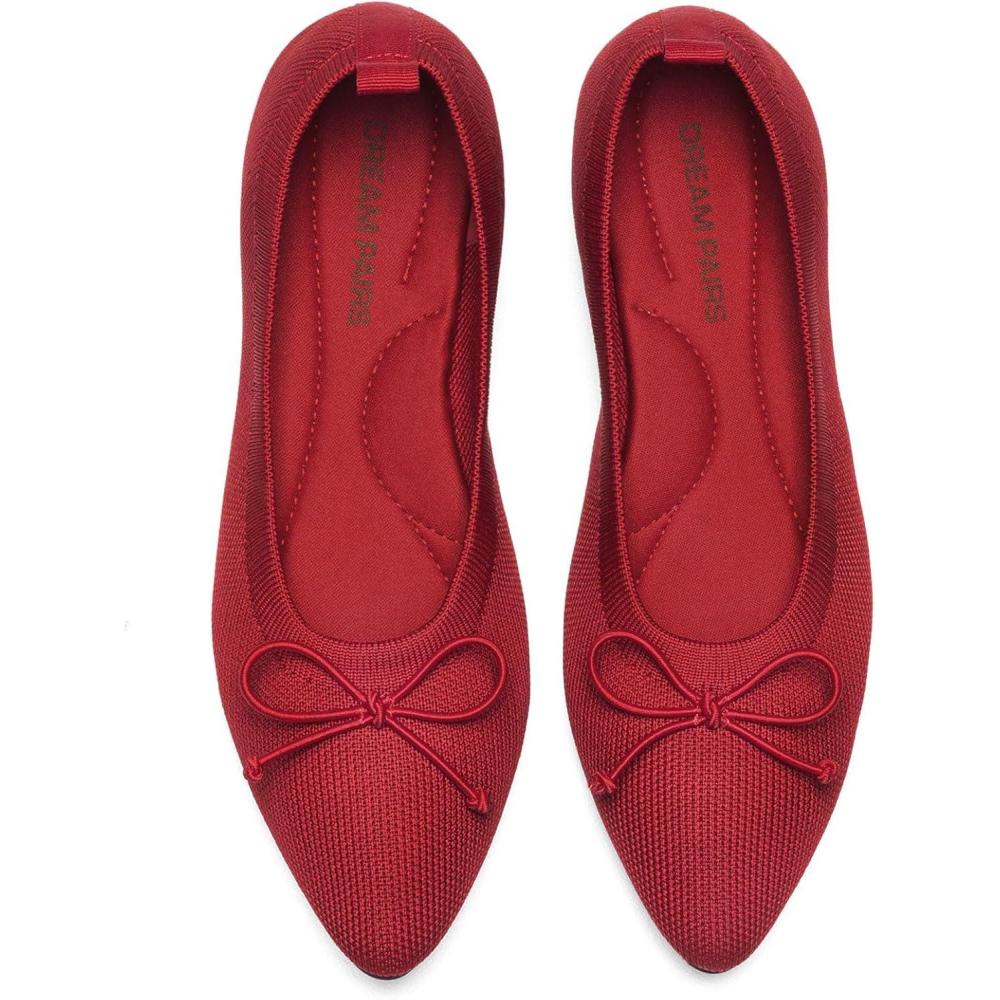 imageDREAM PAIRS Womens Ballet Knit Flats Foldable Pointed Toe Comfortable Dressy Flat Shoes with BowKnot Casual Business Work OfficeRed