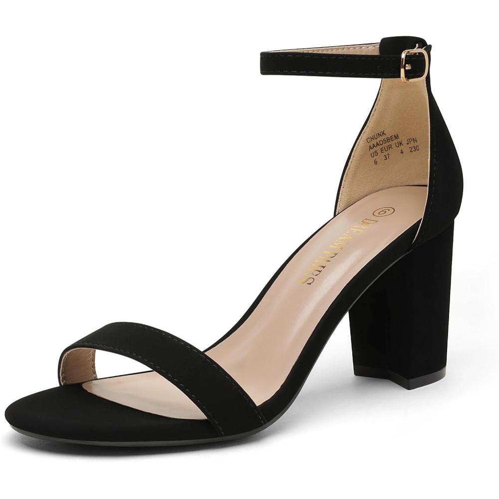 imageDREAM PAIRS Womens Chunk Low Heel Pump SandalsBlackNubuck