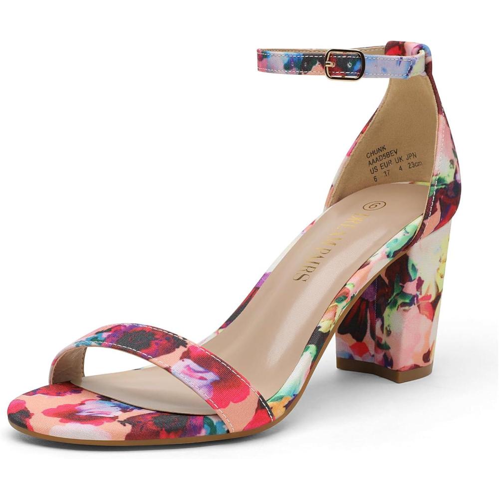 imageDREAM PAIRS Womens Chunk Low Heel Pump SandalsFloral