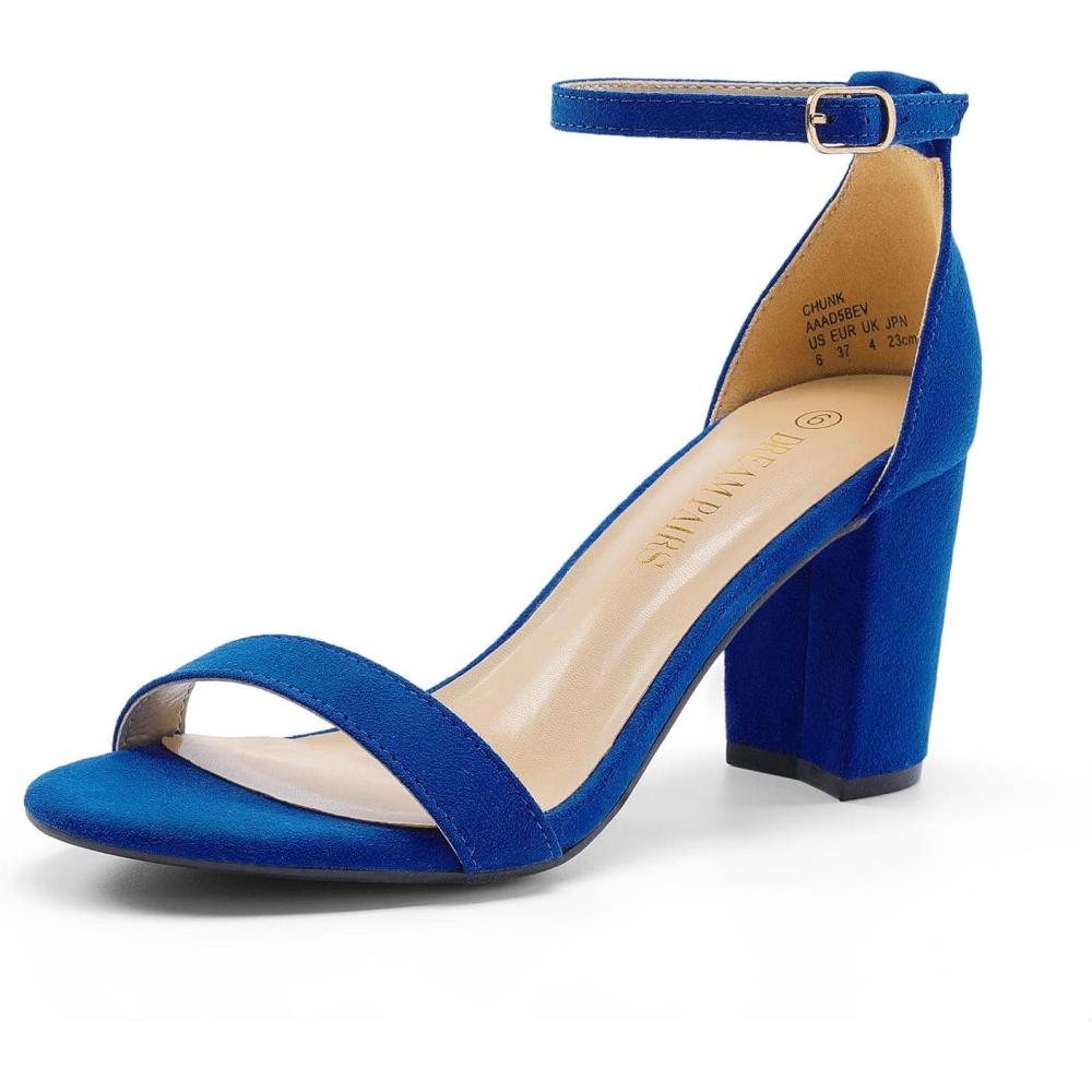 imageDREAM PAIRS Womens Chunk Low Heel Pump SandalsRoyalBlue