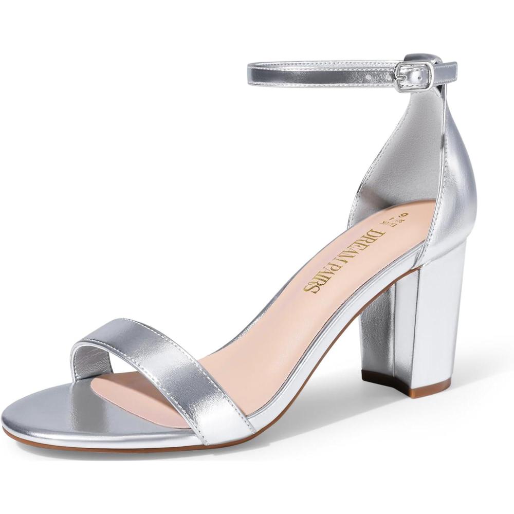 imageDREAM PAIRS Womens Chunk Low Heel Pump SandalsSilvermetallic