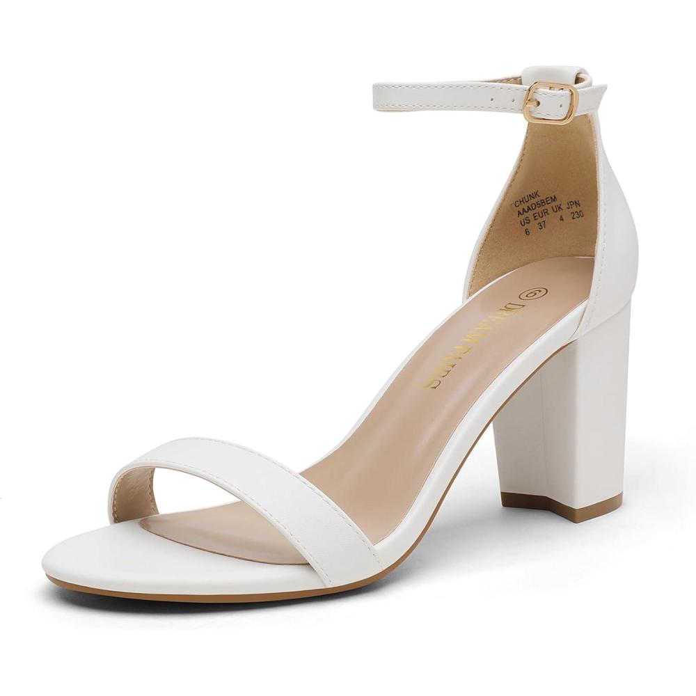 imageDREAM PAIRS Womens Chunk Low Heel Pump SandalsWhitePu