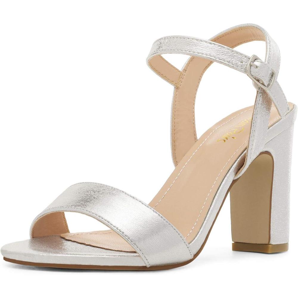 imageDREAM PAIRS Womens Chunky Heels Open Toe Ankle Strap High Block Comfy Dress Heel Sandals Pumps ShoesSilver
