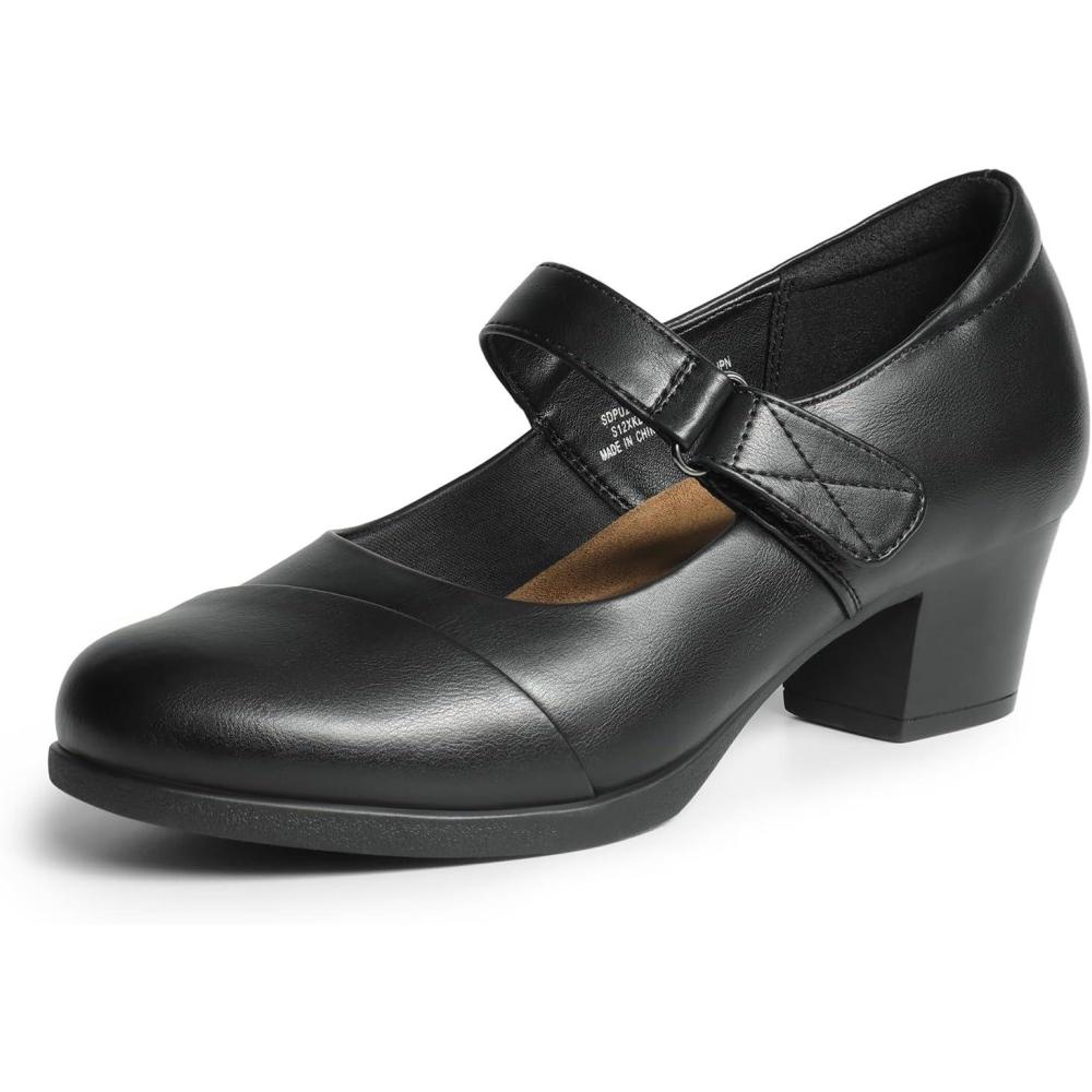 imageDREAM PAIRS Womens Chunky Low Block Closed Toe Heels Mary Janes Pumps Comfortable Round Toe Dress Work Wedding ShoesBlack