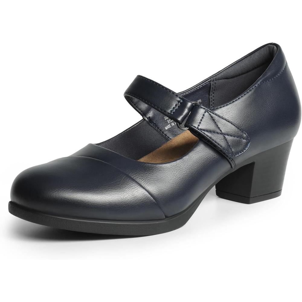 imageDREAM PAIRS Womens Chunky Low Block Closed Toe Heels Mary Janes Pumps Comfortable Round Toe Dress Work Wedding ShoesNavy