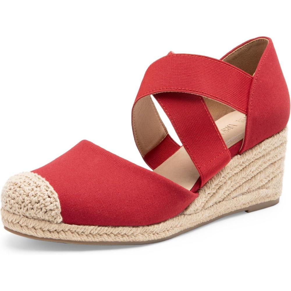imageDREAM PAIRS Womens Close Toe Espadrilles Platform Slip on Elastic Criss Cross Straps Dressy Wedges SandalsRed