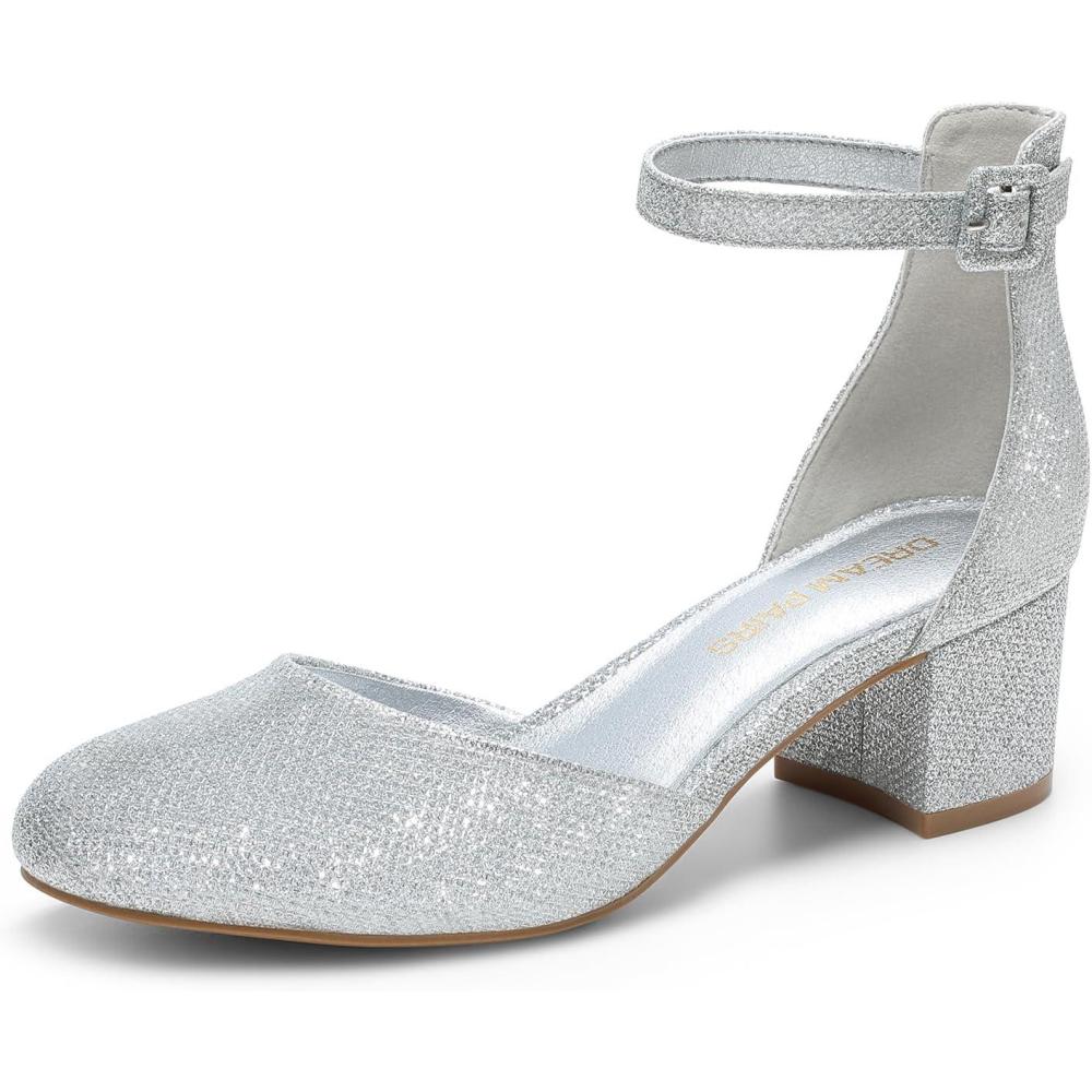 imageDREAM PAIRS Womens Closed Round Toe Low Block Heels Ankle Strap Chunky Heel Pumps Dress Wedding Office Party ShoesSilver