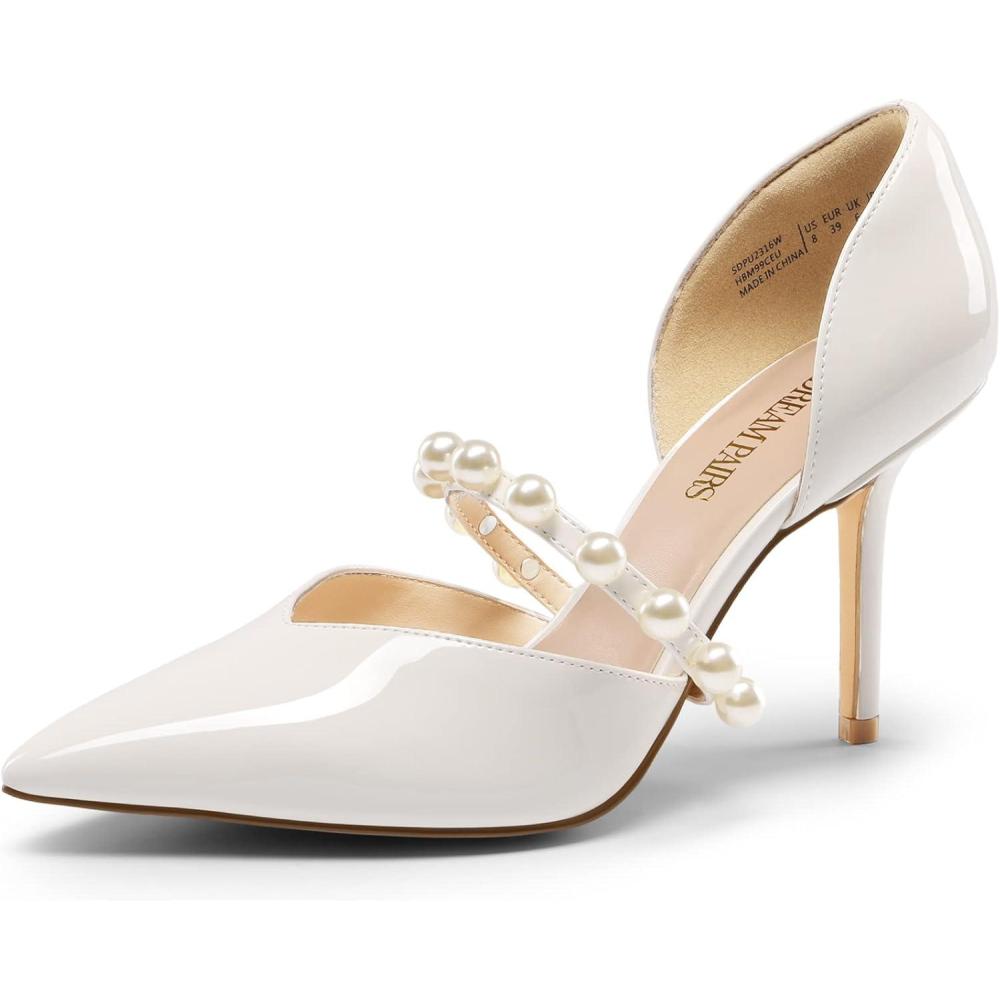 imageDREAM PAIRS Womens Closed Toe High Heels Stiletto Pointed Toe Strappy Pearl Elegant DOrsay Dress Wedding Party Pumps ShoesWhite