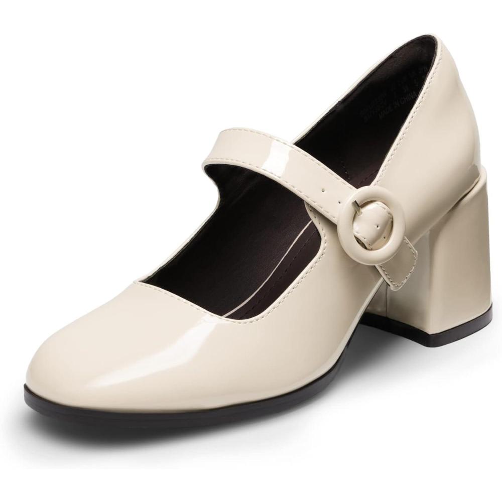 imageDREAM PAIRS Womens ClosedToe PumpsBright Beige White