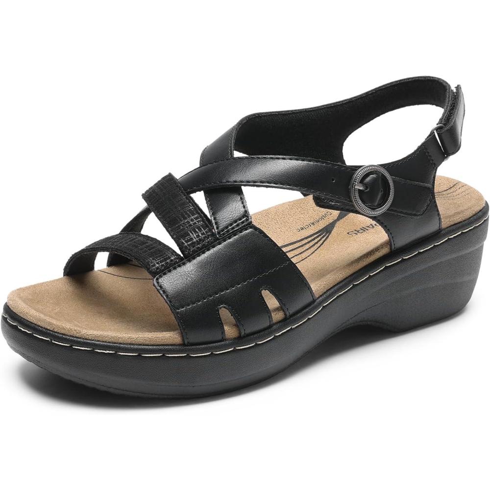imageDREAM PAIRS Womens Comfortable Arch Support Wedge Sandals Open Toe Summer Walking ShoeBlack