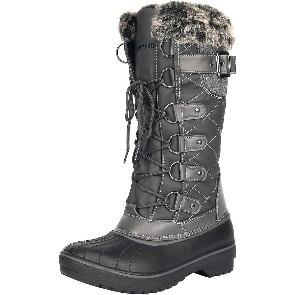 imageDREAM PAIRS Womens DP Warm Faux Fur Lined Mid Calf Winter Snow BootsGrey