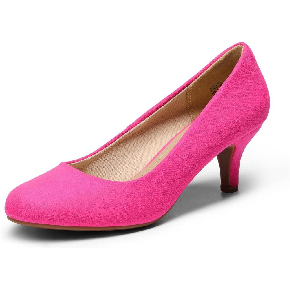 imageDREAM PAIRS Womens Dress Comfortable Low Heel Pump ShoesFuchsiaSuede