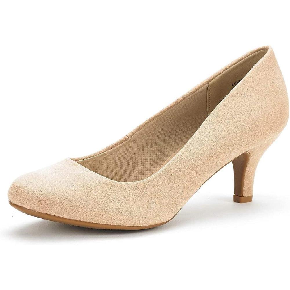 imageDREAM PAIRS Womens Dress Comfortable Low Heel Pump ShoesNudeSuede