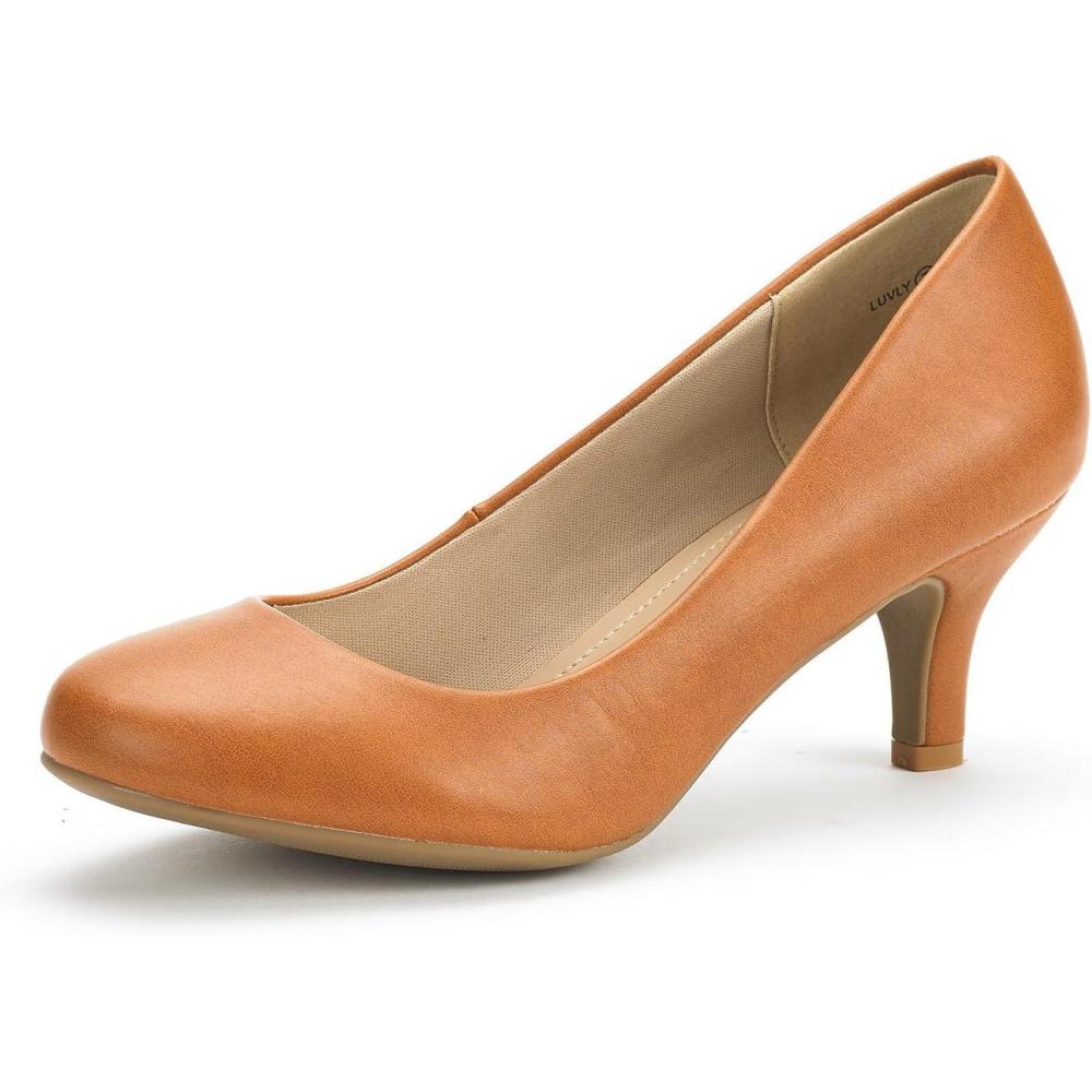 imageDREAM PAIRS Womens Dress Comfortable Low Heel Pump ShoesTanPu