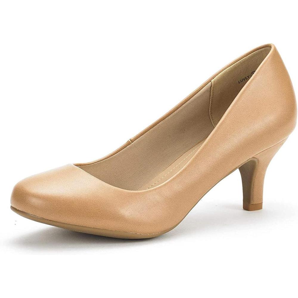 imageDREAM PAIRS Womens Dress Comfortable Low Heel Pump ShoesTaupePu