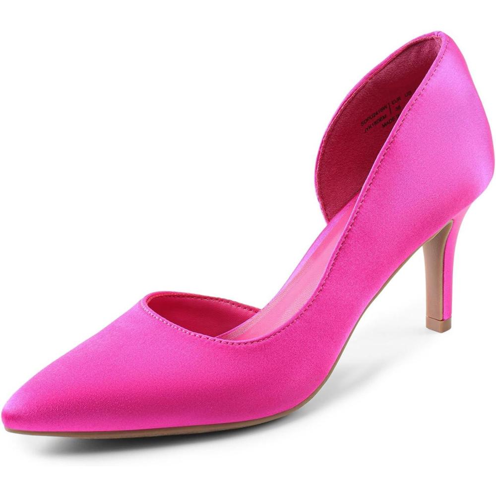 imageDREAM PAIRS Womens Dress High Heels Pumps Closed Pointed Toe Stiletto DOrsay Shoes for Wedding PartyHot Pinksatin