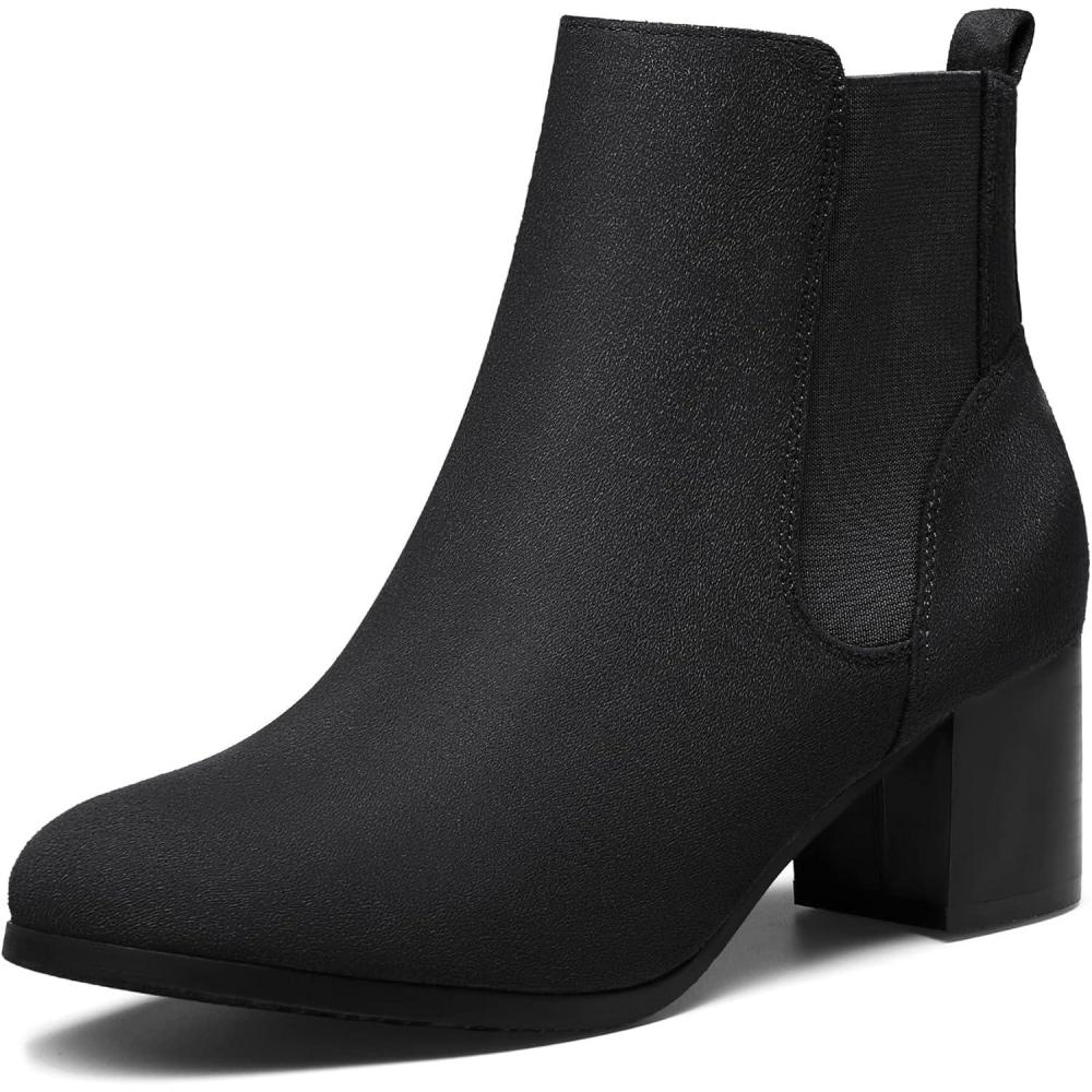 imageDREAM PAIRS Womens Elastic Gore Chelsea Boots Chunky Block Heel Ankle BootieBlack