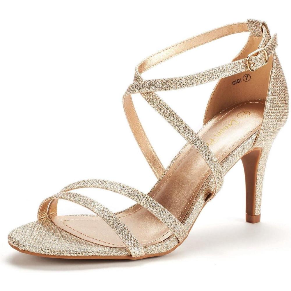 imageDREAM PAIRS Womens Fashion Stilettos Open Toe Pump Heel SandalsGoldGlitter